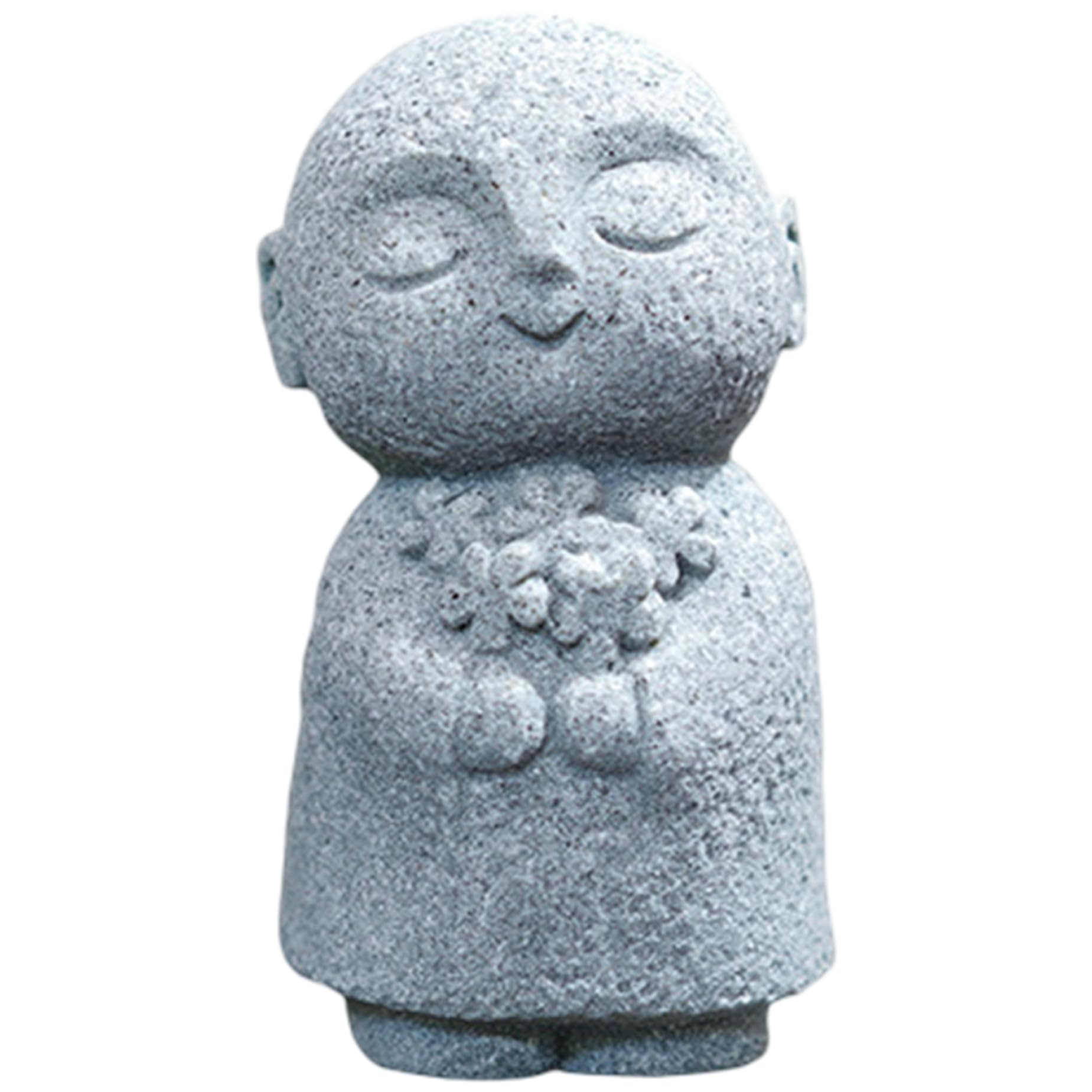 Faroby Grey Buddha Statue Indoor, Jizo Monk Praying Small Buddha Statue Holding Flowers, Zen Desk Decor For Home Office Japanese Garden