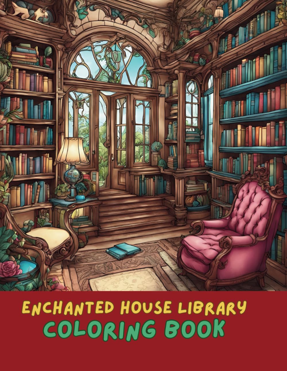 Enchanted House Library Coloring Book: A Magical Journey Through Whimsical Rooms and Mystical Bookshelves: Relaxing coloring book for stress relief | Creative coloring book gift