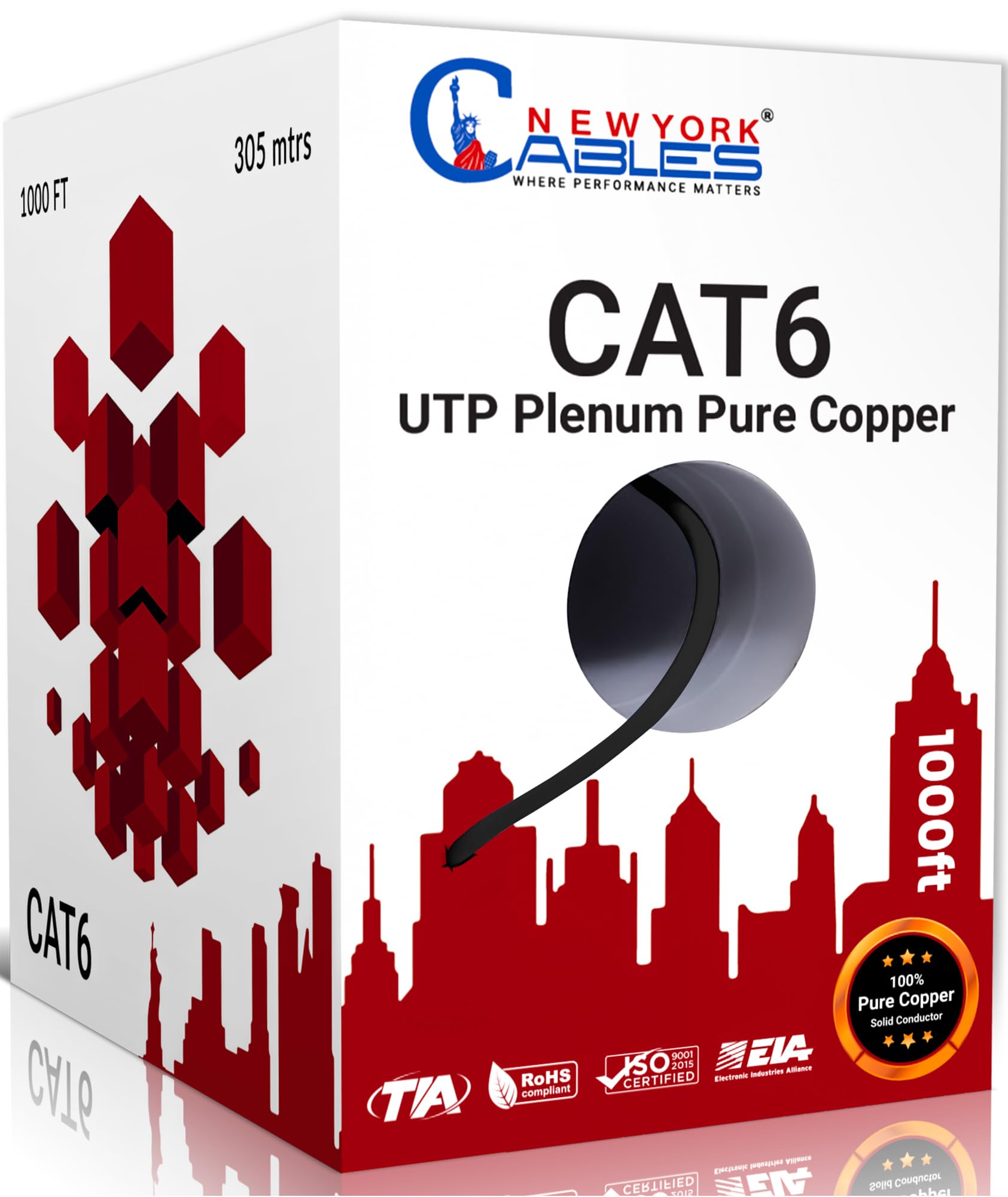 Amazon.com: NewYork Cables CAT6 Plenum Cable 1000ft | 100% Pure
