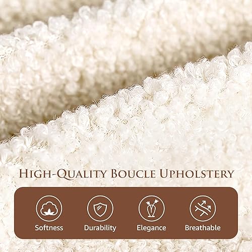 Miniatura 5 de Kelway Base de cama tamaño Queen Boucle tapizada con cabecera ajustable curvada, no necesita somier, color beige