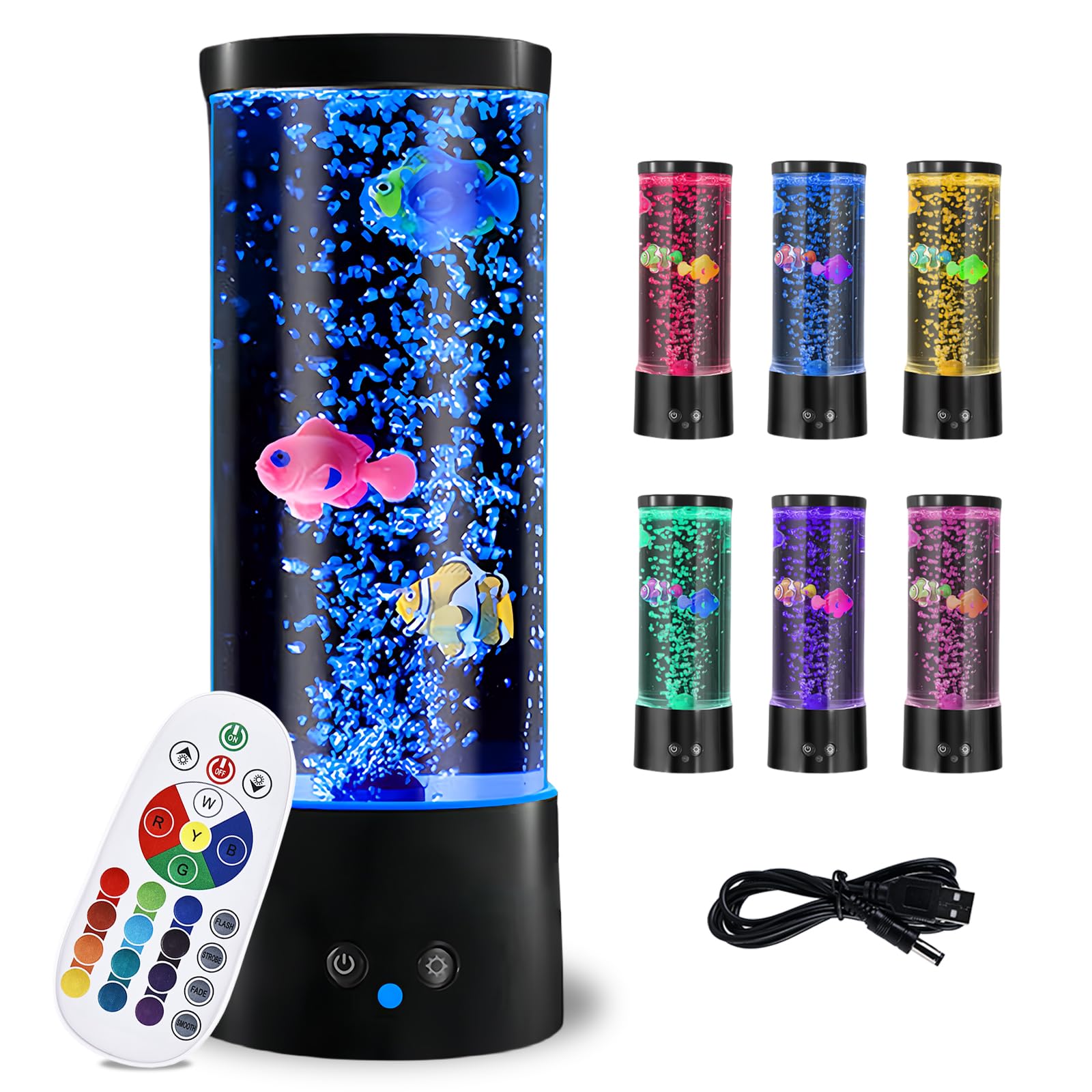 Lámpara De Lava - Lámpara De Luz De Burbujas Con Pez Con Mando a Distancia, 16 Colores Y 4 Modos Lámpara De Lava Para Acuario, Lámpara De Acuario Burbujas Con Cable USB Para Hogar, Dormitorio, Regalos