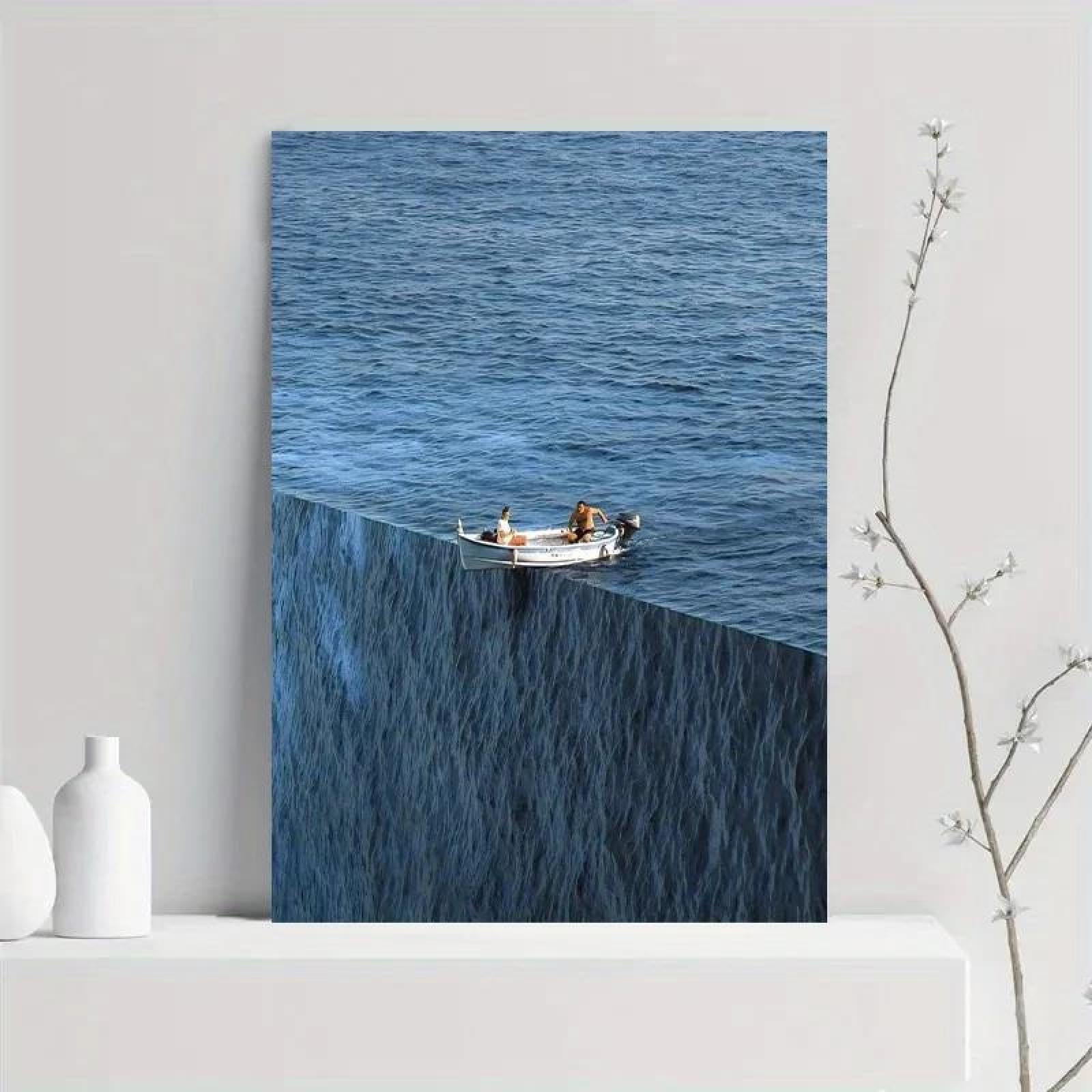 Yocheng Ocean Cliff Canvas Print - Coastal Boat & Cliff Wall Decor,Minimalist Home Office Decoration 30x40cm No Frame