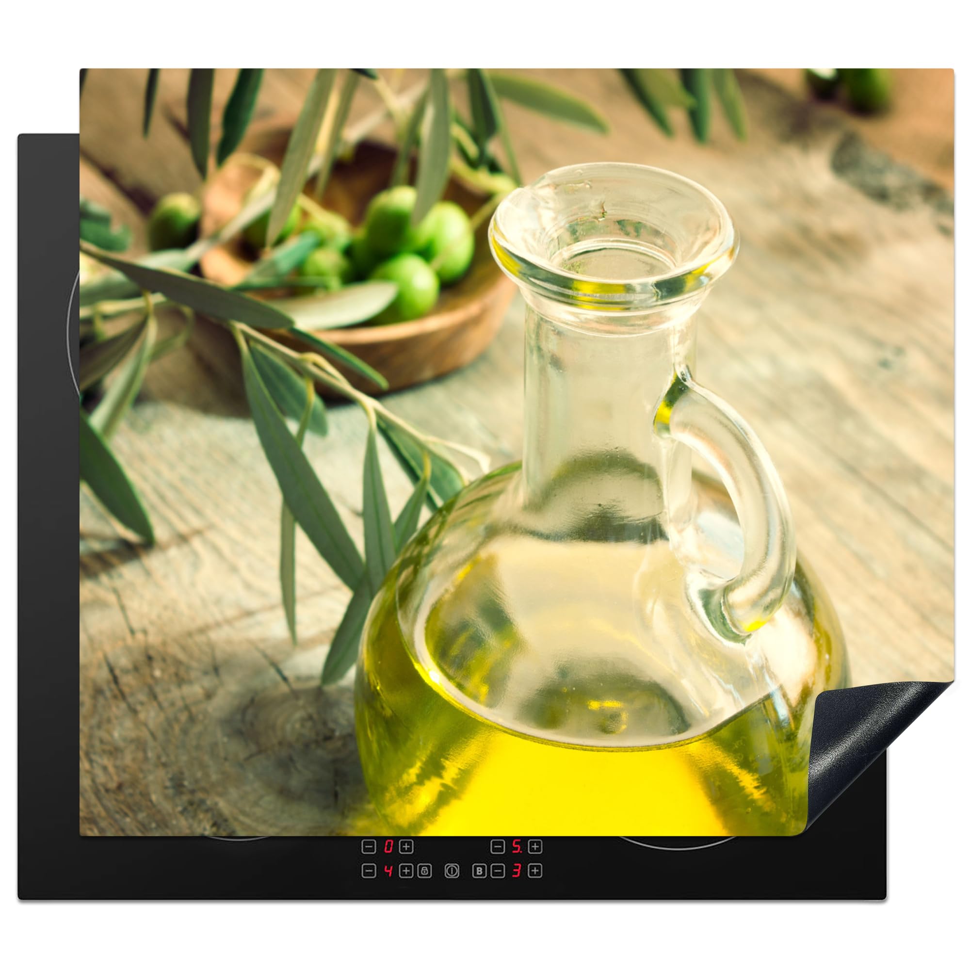 KitchenYeah© Induction Hob Protector Mat 20.5"x23.2" / 59x52 cm Cooker Top Protectors Cover Ceramic Covers Electric Hobs Vinyl Jug - Glass - Wood - Green