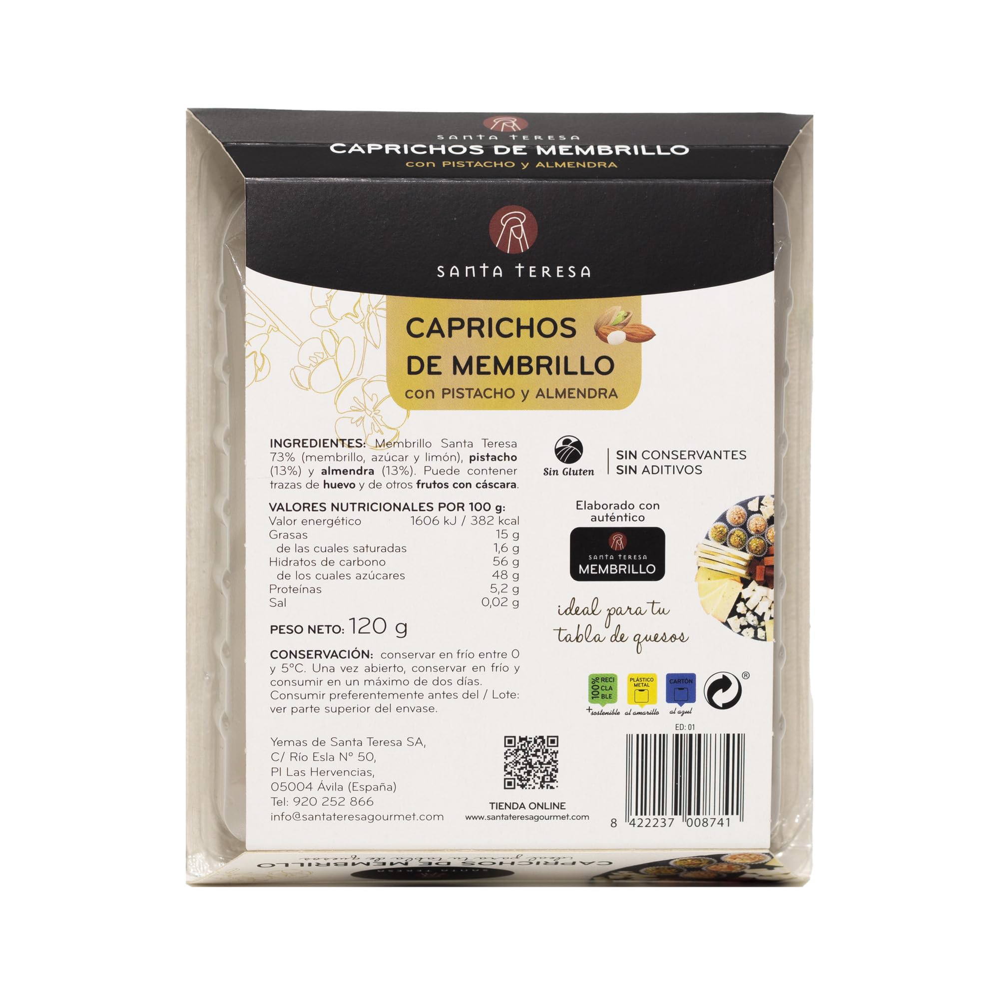Santa Teresa Caprichos de Membrillo Bocaditos Membrillo con Pistacho y Almendra Tostada 120g