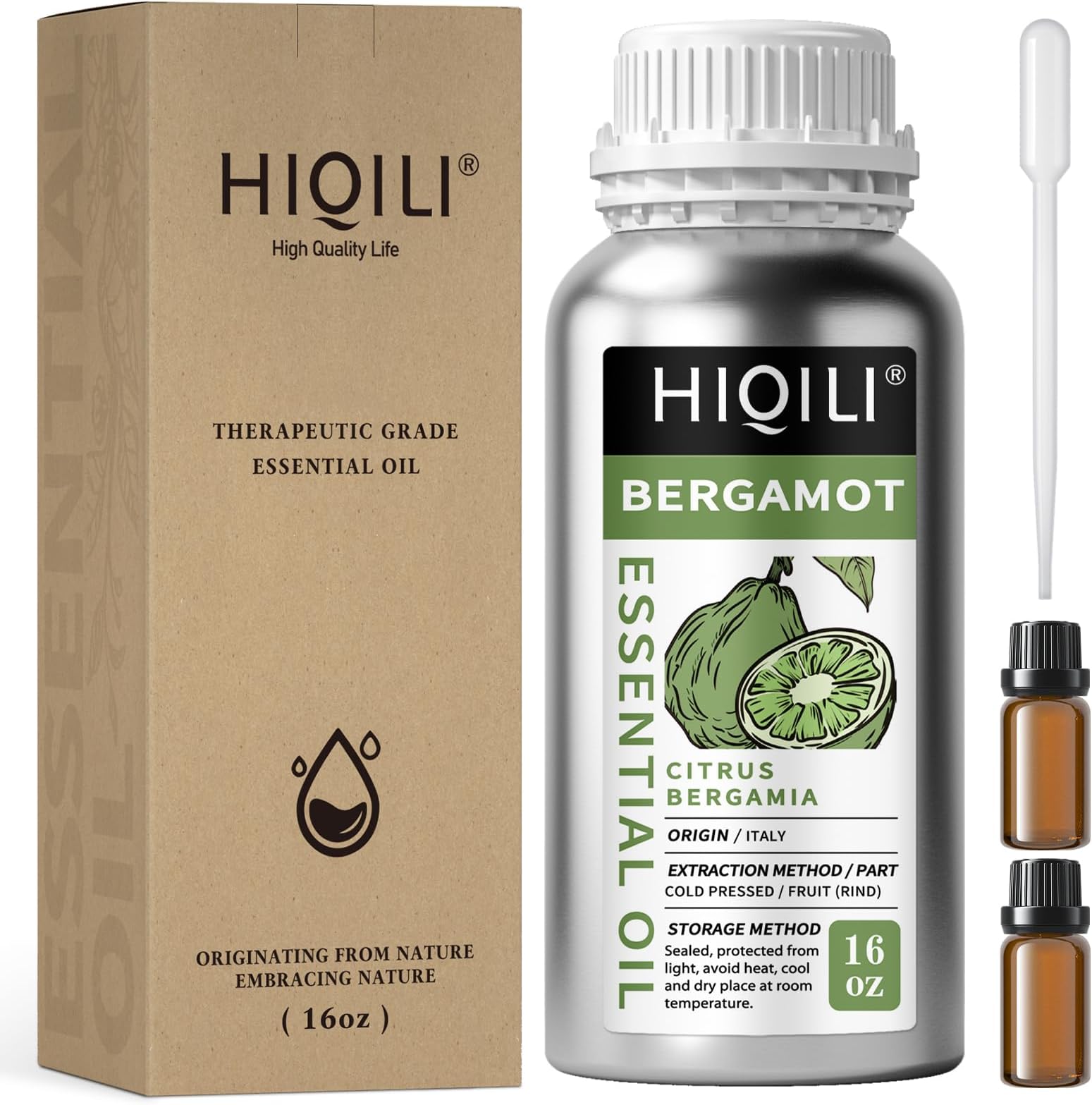 HIQILI Bergamot Essential Oil Large Capacity for Hotel, Beauty Salon, SPA | Creates Soothing & Calming Atmosphere for Home & Office, Calms Your Mind, and Works for Skin, DIY & More -500ml / 16 fl oz