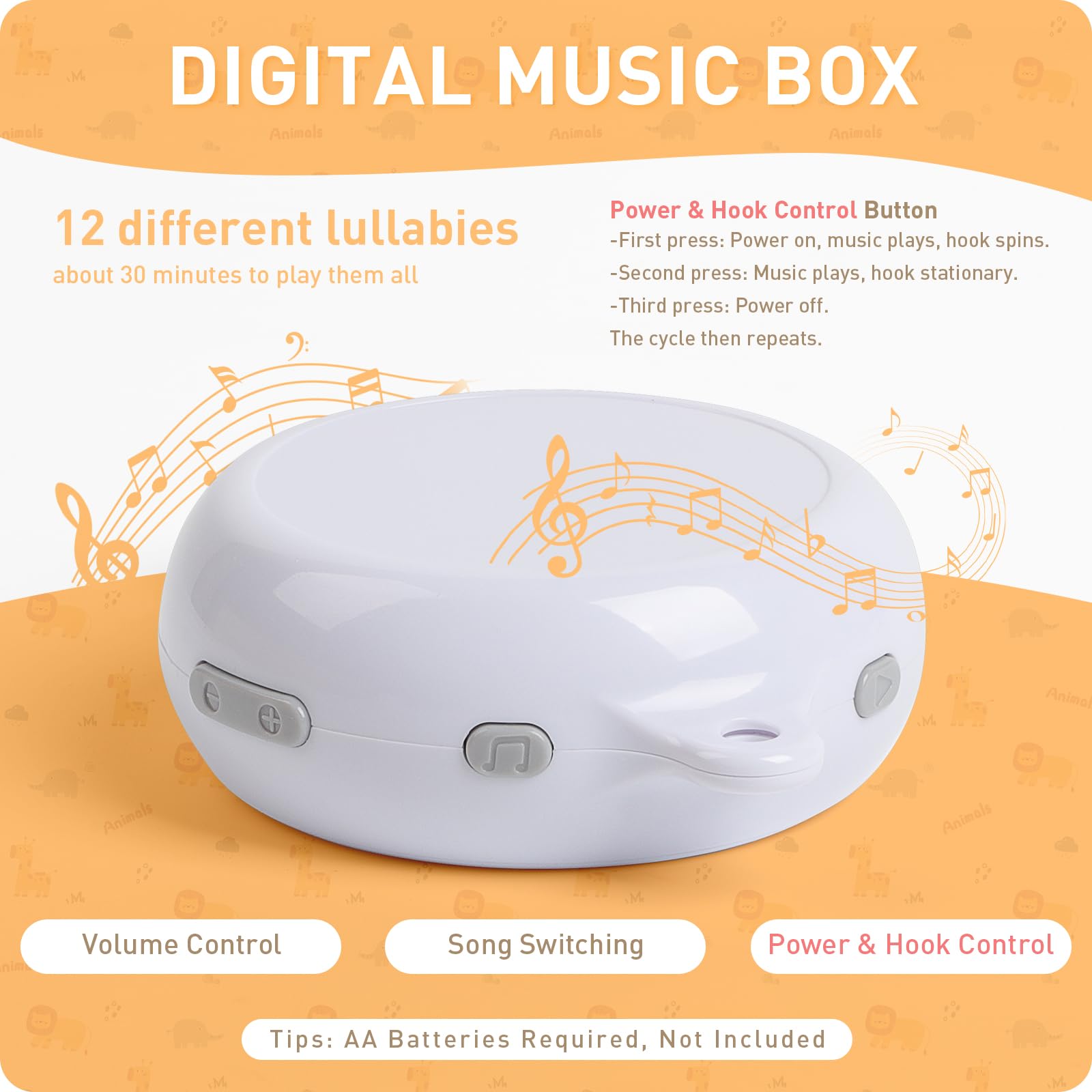 Móvil para cuna de bebé, móvil de animales de la selva para cuna, guardería, móvil musical de género neutro para niños y niñas con 12 canciones de cuna, regalos móviles para recién nacidos