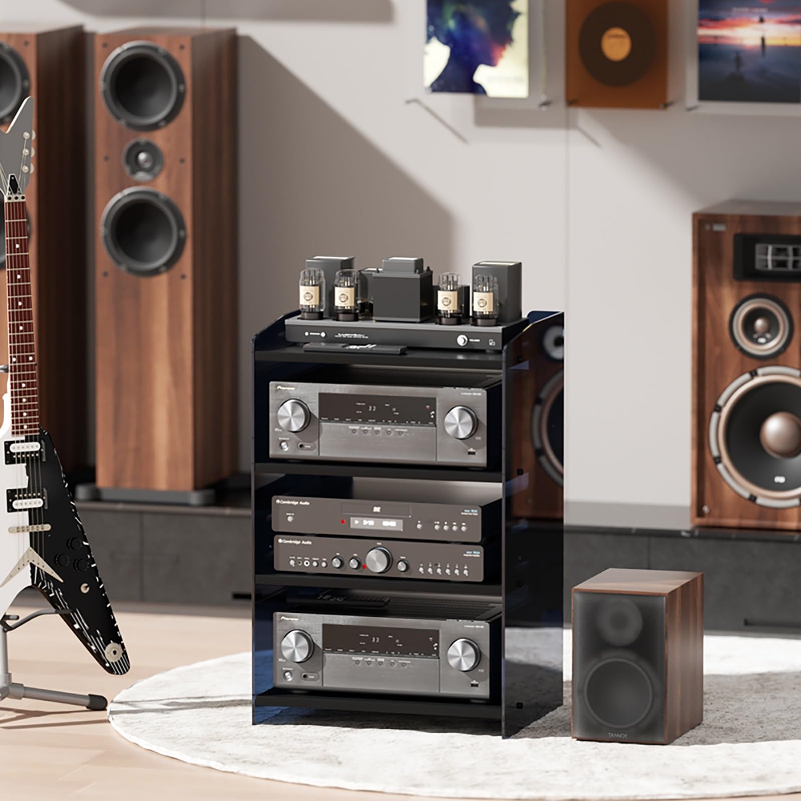 Stojak do przechowywania multimediów HiFi regulowany stojak na telewizor na sprzęt audio uchwyt na płyty winylowe centrum rozrywki żółty 60,6 cm / 23,9 cala idealny do konfiguracji kina domowego