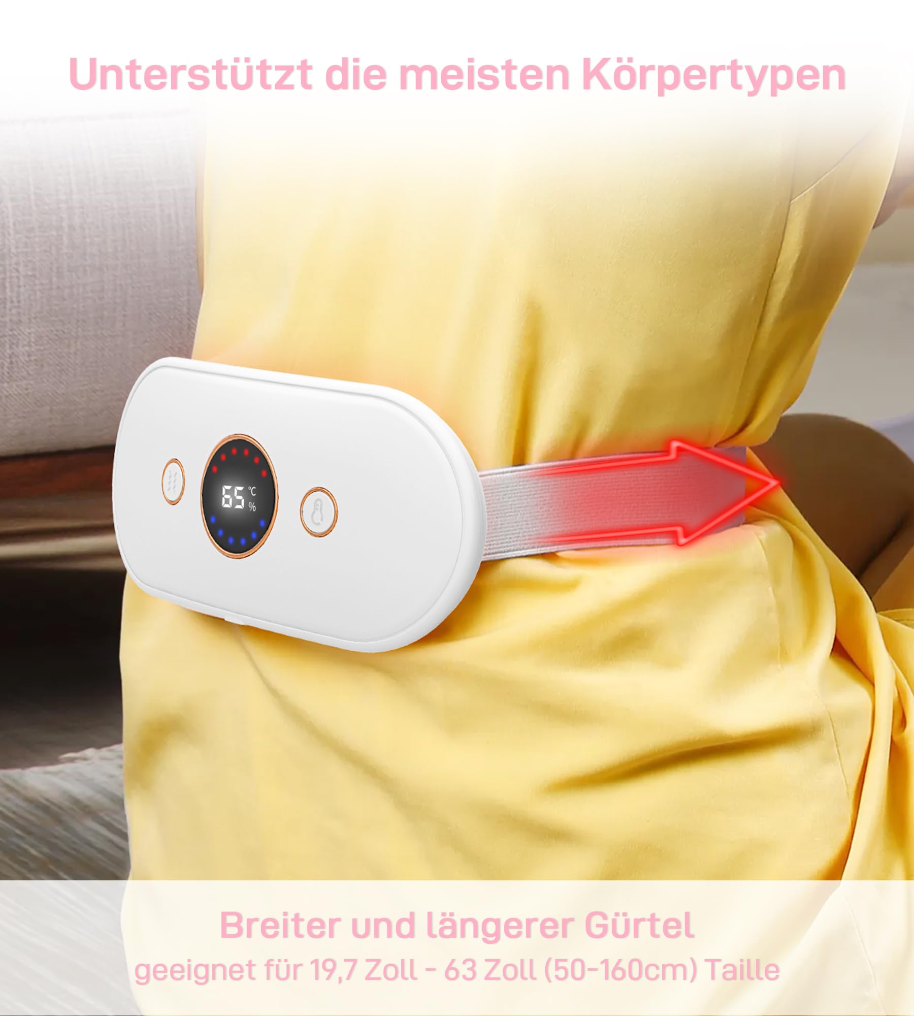 Auskang Perioden Ceinture chauffante avec 6 niveaux de chaleur et 6 modes de massage, coussin chauffant sans fil, ceinture chauffante pour le dos, aide menstruelle - Cadeau pour femmes et filles