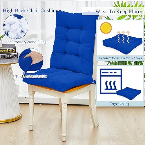 Miniatura 3 de Juexica 4 juegos de cojines de silla de patio al aire libre, cojín de asiento de respaldo alto con botones, cojín de repuesto para silla mecedora,