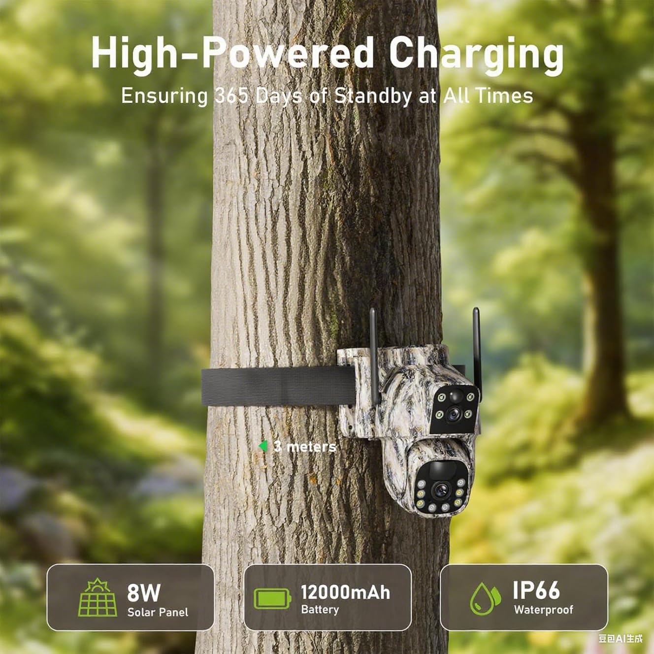 Camera Chasse 4G, Batterie 12000mAh, 2K+2K Double Caméra 4G Autonome,Camera 4G Solaire Exterieur avec détection de Mouvement,Vision Nocturne Couleur,Suivi Automatique,IP66（sans Panneau Solaire） Image du produit 3