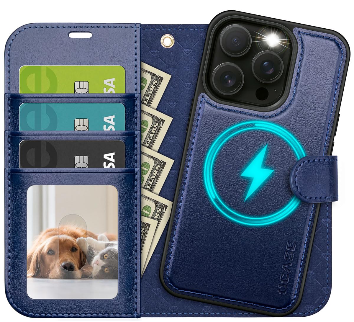 Photo 1 of OCASE for iPhone 15 Pro Case Detachable Wallet Case with Card Holder, 2 in 1 Pu Leather Flip Folio with RFID Blocking Stand Wrist Strap Shockproof Phone Cover 6.1 Inch, Blue