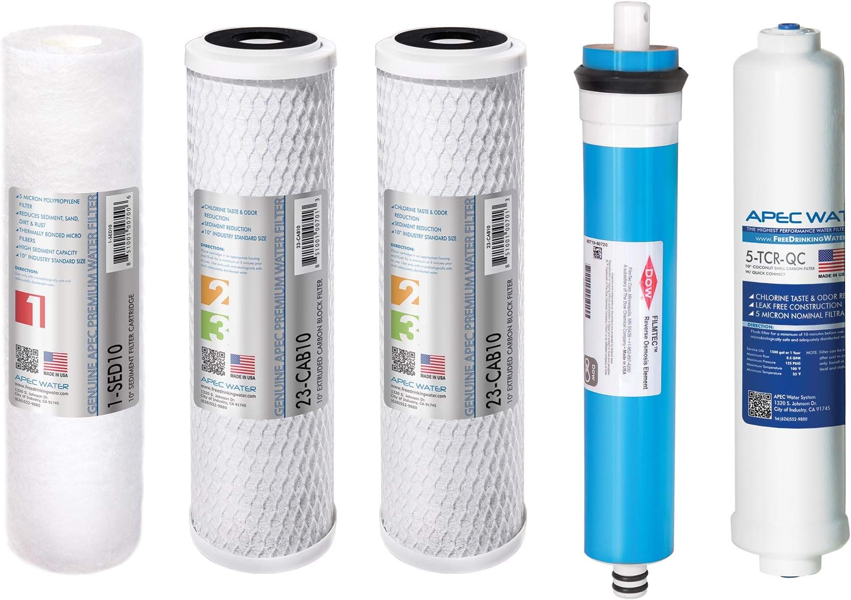 APEC Water Systems FILTER-MAX90 US Made 90 GPD Complete Replacement Filter Set For ULTIMATE Series Reverse Osmosis Filter (For Standard 1/4" Output)