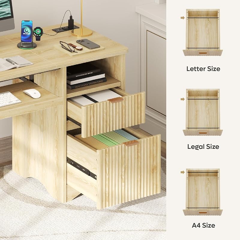 Bestier Computer Desk with Drawer, 55 inch Office Desk with Power Outlet, Modern Home Office Desk with Keyboard Tray (Natual Oak, 55" W with Single-Sided Drawers) image 5
