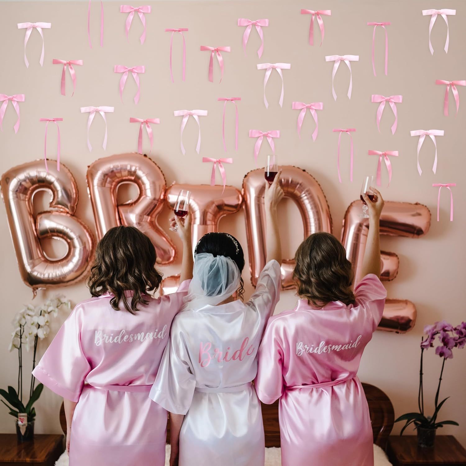 28 Pcs Pink Bow Ribbons Wall Backdrop for Coquette Party Decor, DIY Photo Backdrop with Mixed Colors & Sizes for Room Decor, Birthday, Baby Shower, Bridal Shower, Bachelorette Party. (Pink)