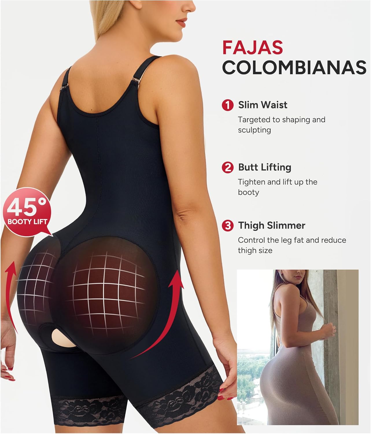 Nebility Fajas Colombianas Bodysuit Shapewear for Women Tummy Control Body Shaper Postpartum Butt Lifter with Zipper - Image 4
