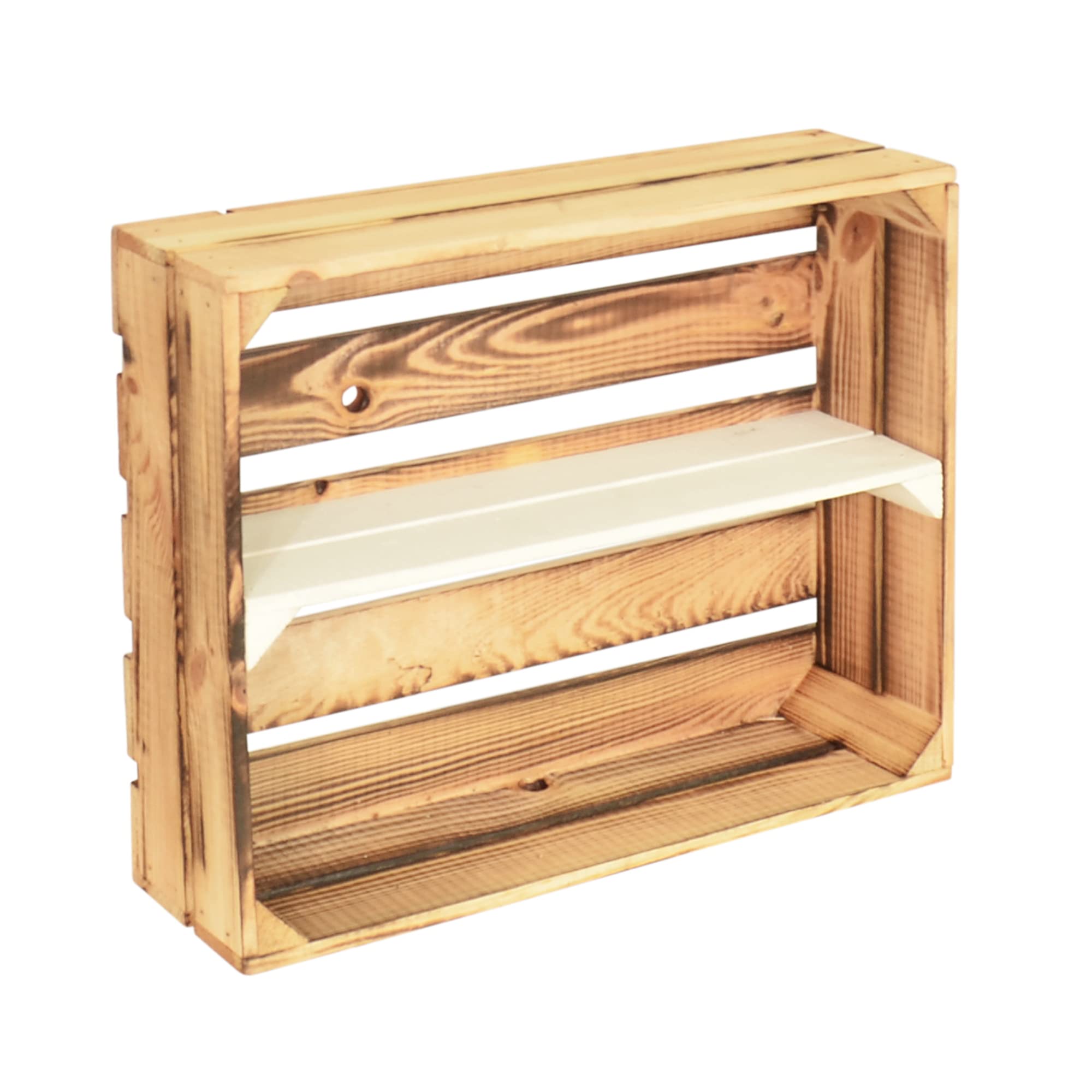 4 Set Holzregal Schmalhanz 50x40x15cm - Hell Geflammt Weiß 1x Langes Regal