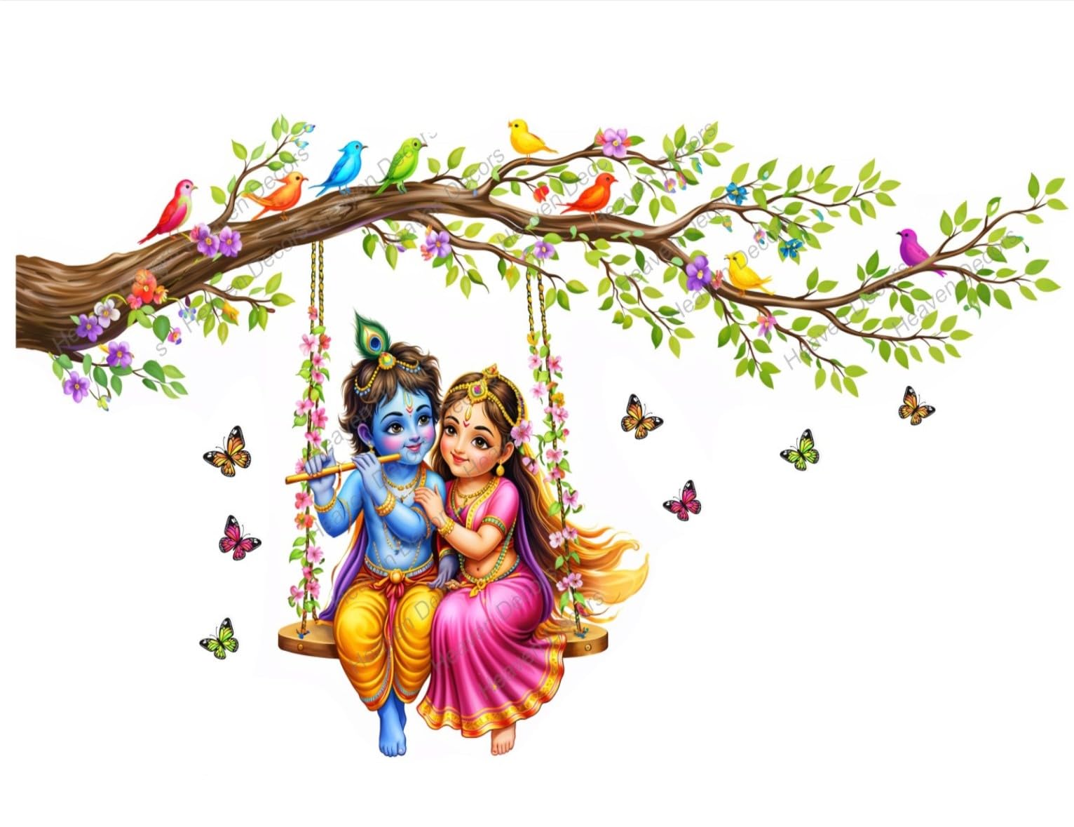 Radha Krishna Swing on Tree Branch WallSticker (Ideal Size on Wall: 98 cm x 50 cm),Multicolour-picture-14