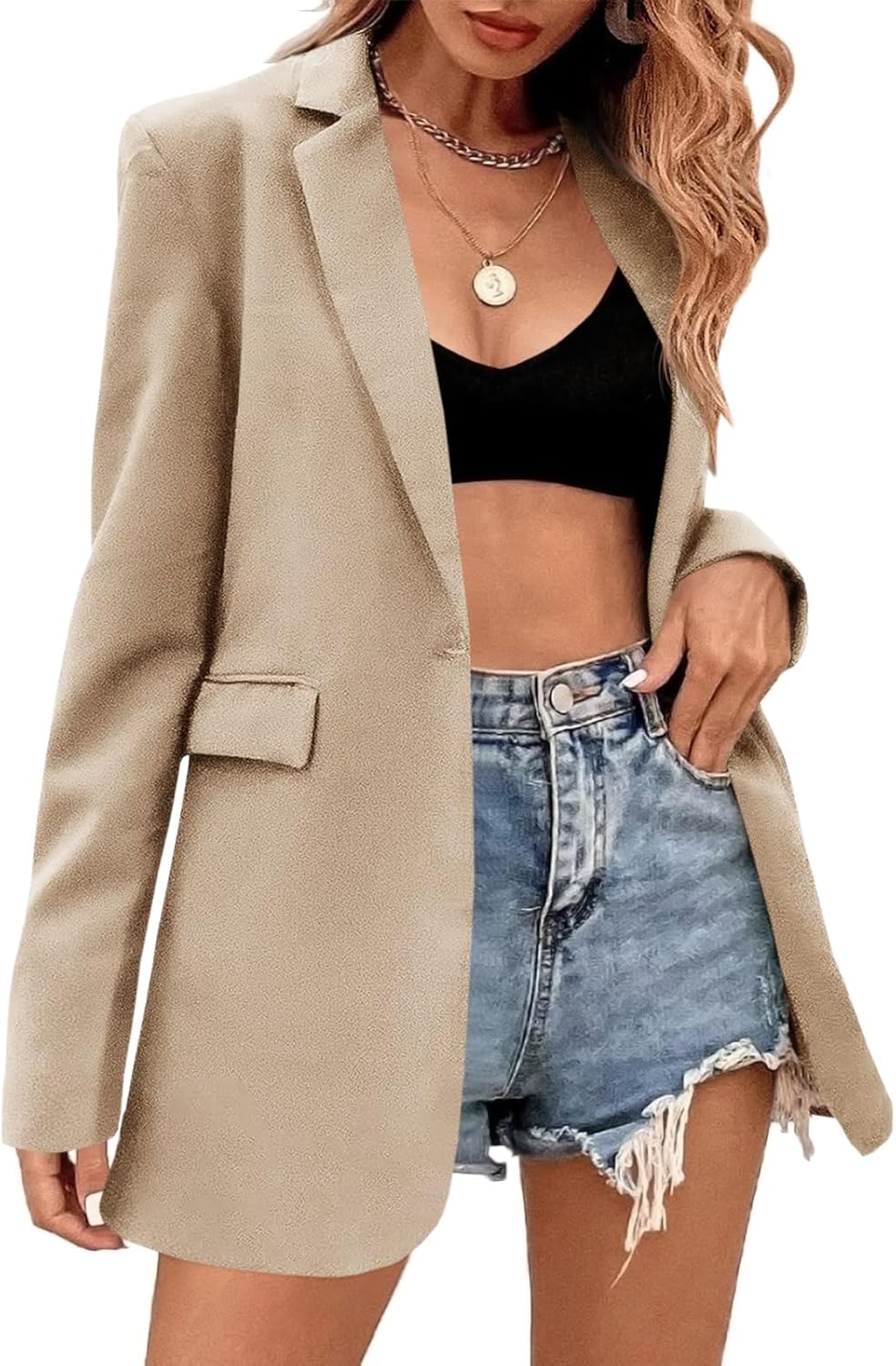 Febriajuce Women's Casual Long Sleeve Lapel Oversized Button Work Office Blazer Suit Jacket