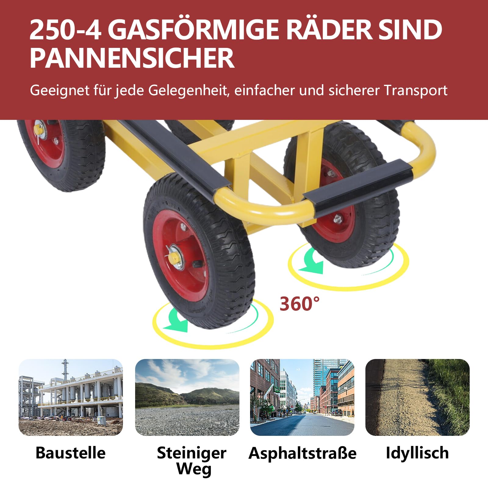 ohbien Schwerlast Transportwagen 330LBS Plattenwagen mit Luftreifen 4 Räder | Transport Dolly für Umzug Möbel und Holzplatten, Plattentransporter Stahl Transportkarre 75,5x32x26cm