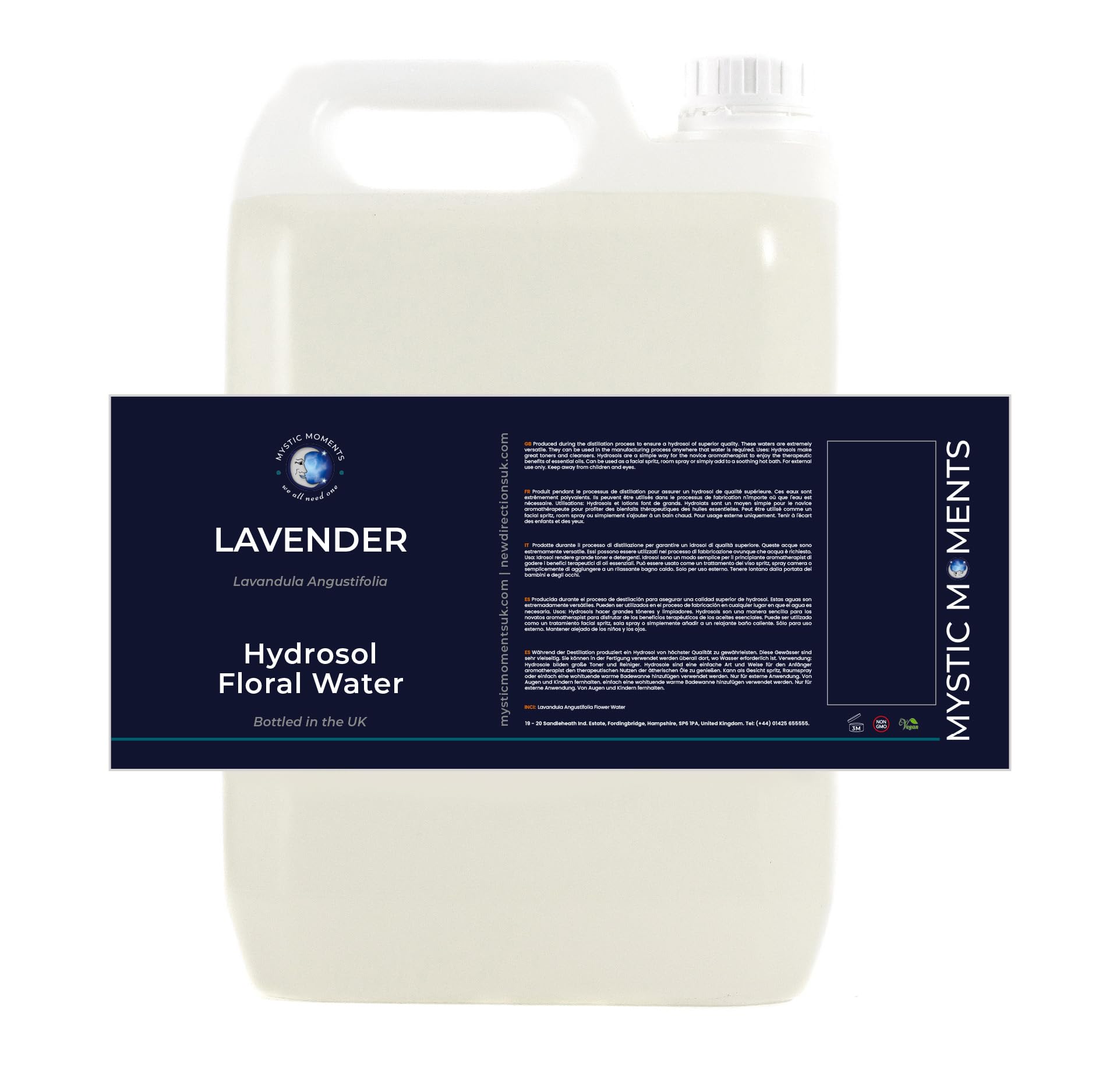 Mystic Moments | Lavendel-Hydrolat Blütenwasser | 5 Liter | Lavandula angustifolia Blütenw. mit klassischen, frischen Lavendel Duft für Toner, Leinen- und Kissensprays sowie Hautpfleg