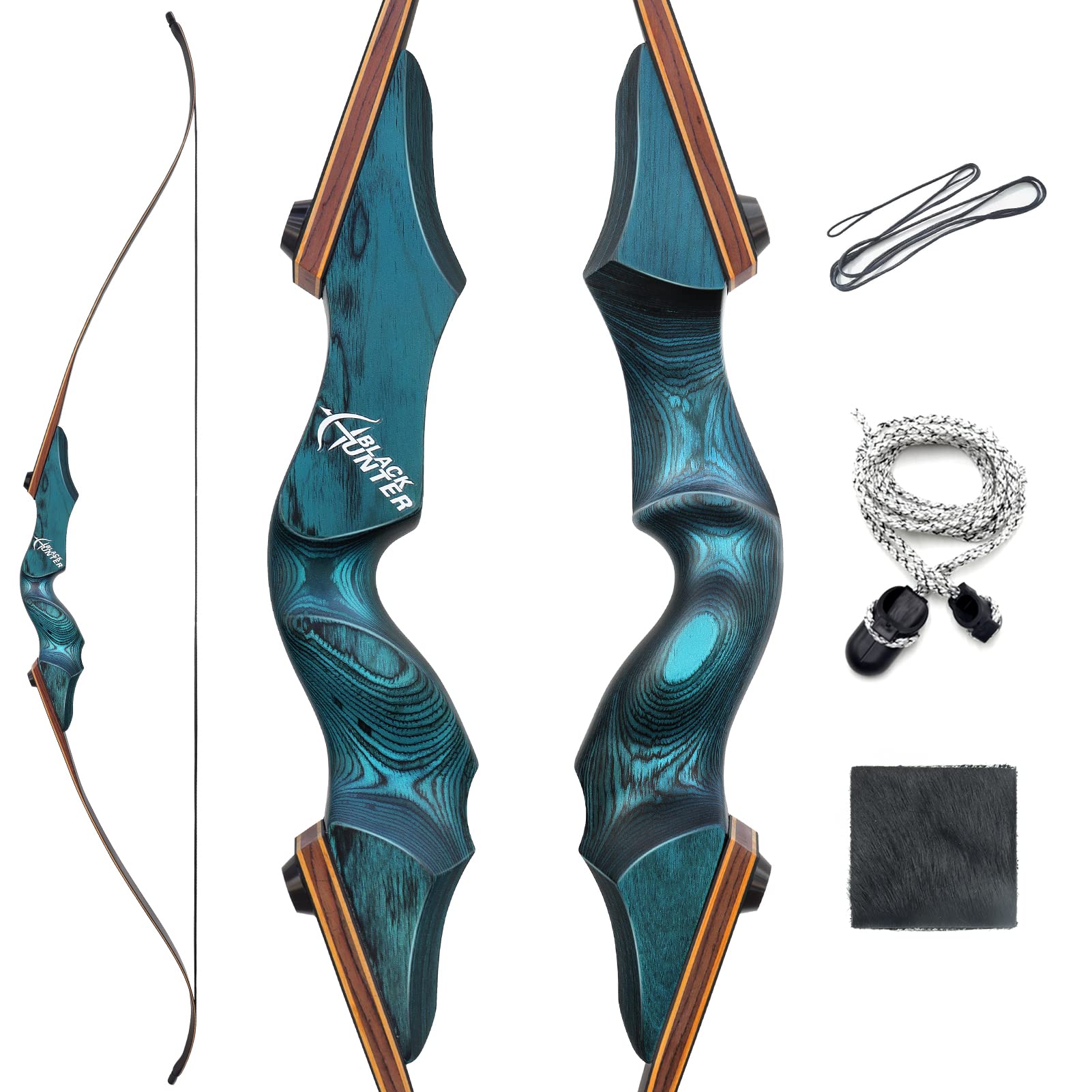 OUBOTER Black Hunter Recurve Bow Left Hand 60 Inch Archery Hunting Bow 20-60lbs Wooden Riser Left Hand Bow for Hunting Target Shooting (20LBS)