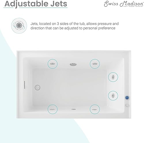 Vista 11 de Swiss Madison Avancer - Bañera de hidromasaje rectangular de drenaje para alcoba con delantal, 60 x 36 pulgadas, color blanco brillante (SM-AB590)
