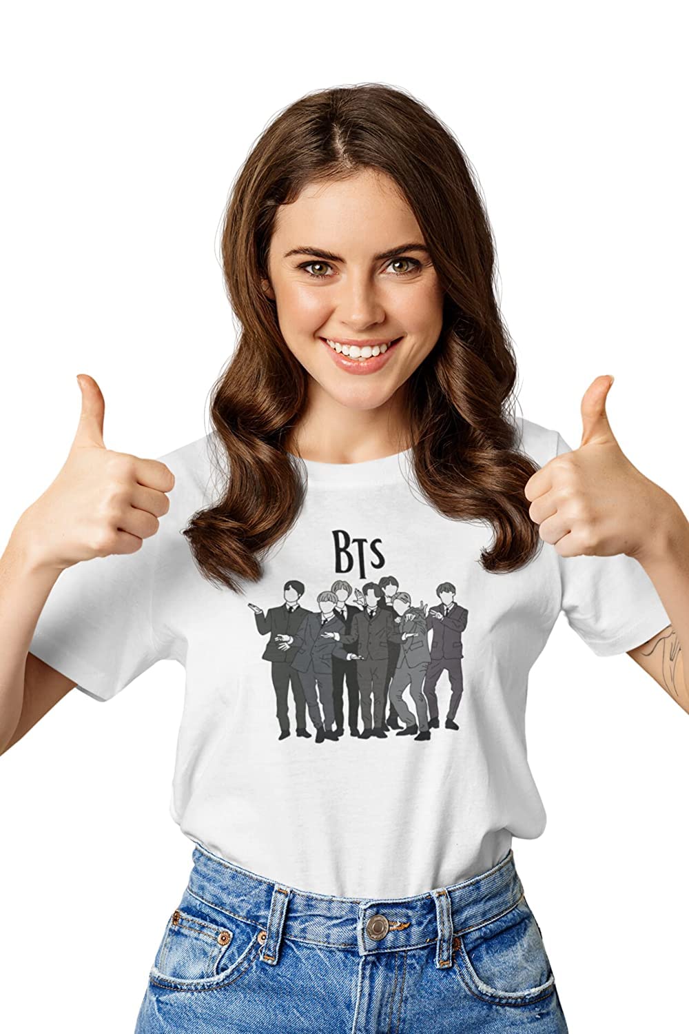 BTS Squad K-Pop Half Sleeve Meme Print Unisex Regular Fit T-Shirt for Men and Women