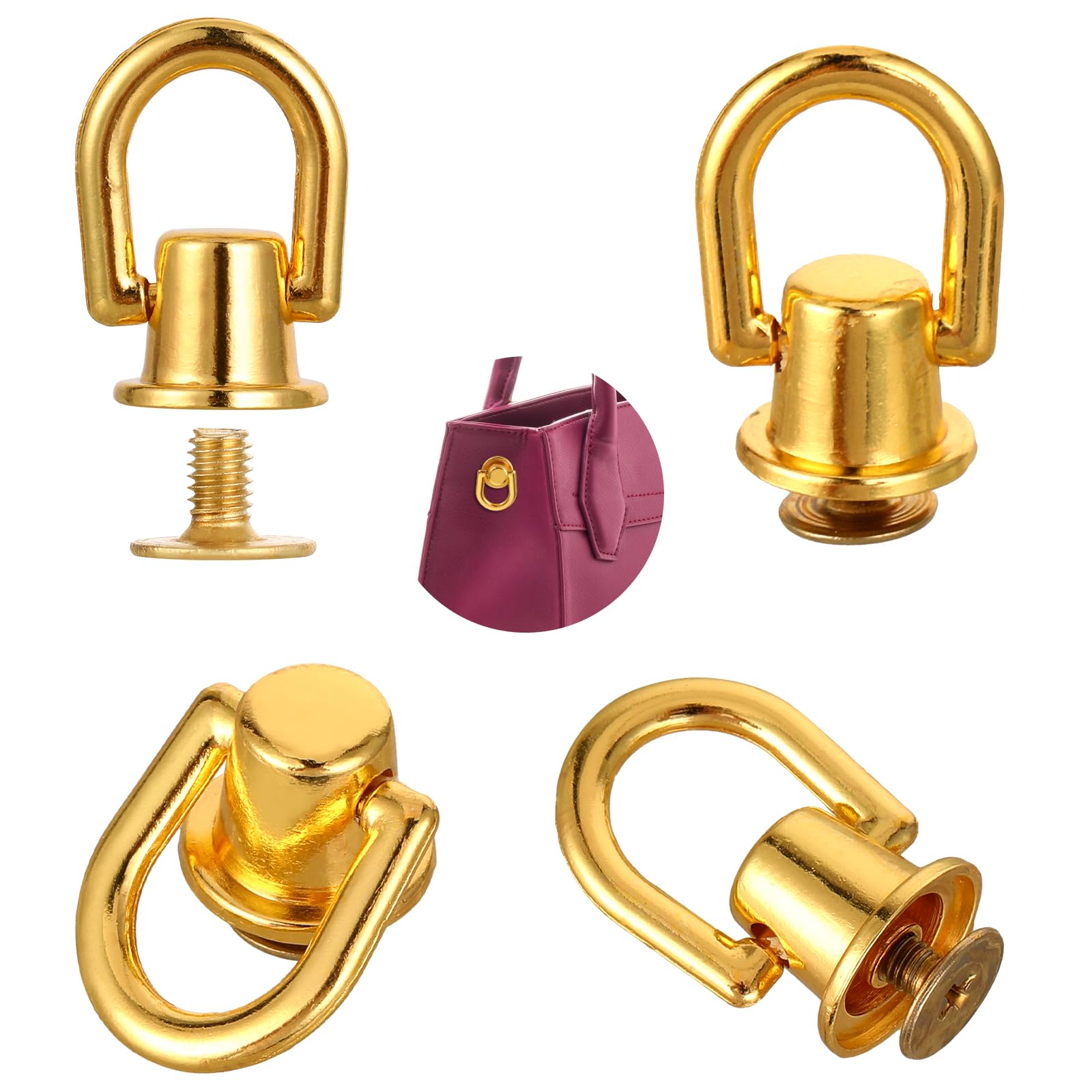 Bewudy 20 Stück D-Ring Nieten Set - 8mm Leder Nieten Gold Für DIY Taschen & Gürtel