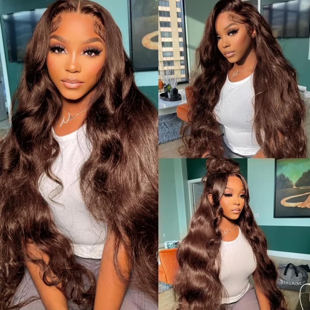 30 Inch 13x6 Body Wave Lace Front Wigs Human Hair 150 Density Chocolate Brown HD Transparent Lace Frontal Wig Pre Plucked Brown Colored Wigs for Women
