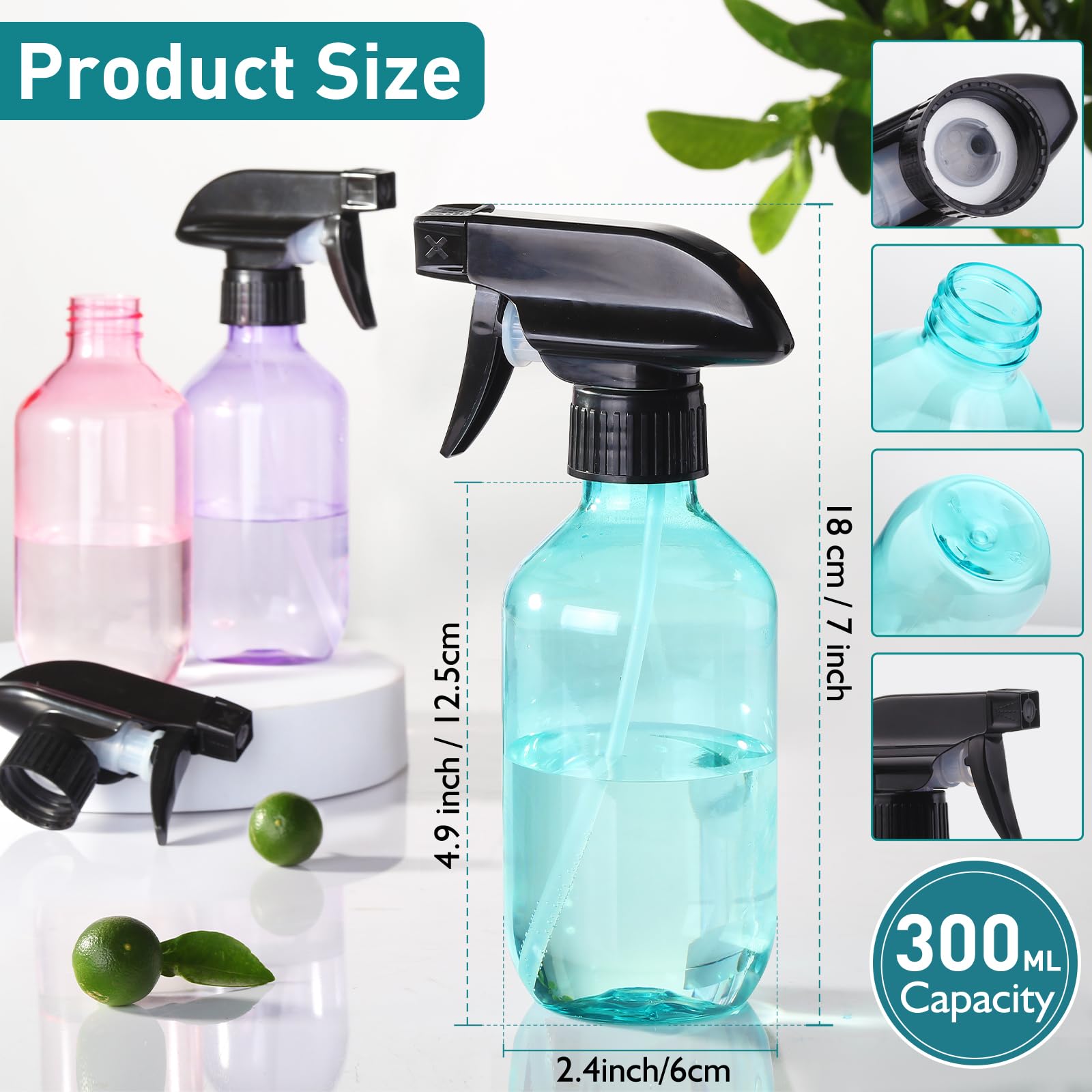 Lot de 2 flacons pulvérisateurs en plastique rechargeables de 300 ml pour plantes, jardin, nettoyage des animaux domestiques, coiffeurs, soins de voiture