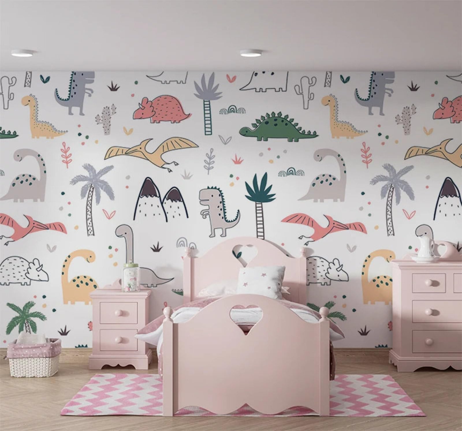 Wallpaper-3D-Xlm 250Cm×170Cm(B×H) Cartoon Hand Drawn Minimalist Dinosaur Coconut Tree 3D Wallpaper Easy Install Feature Office Living Room Sofa Bedroom Tv Background Wall Decoration-250Cm×170Cm