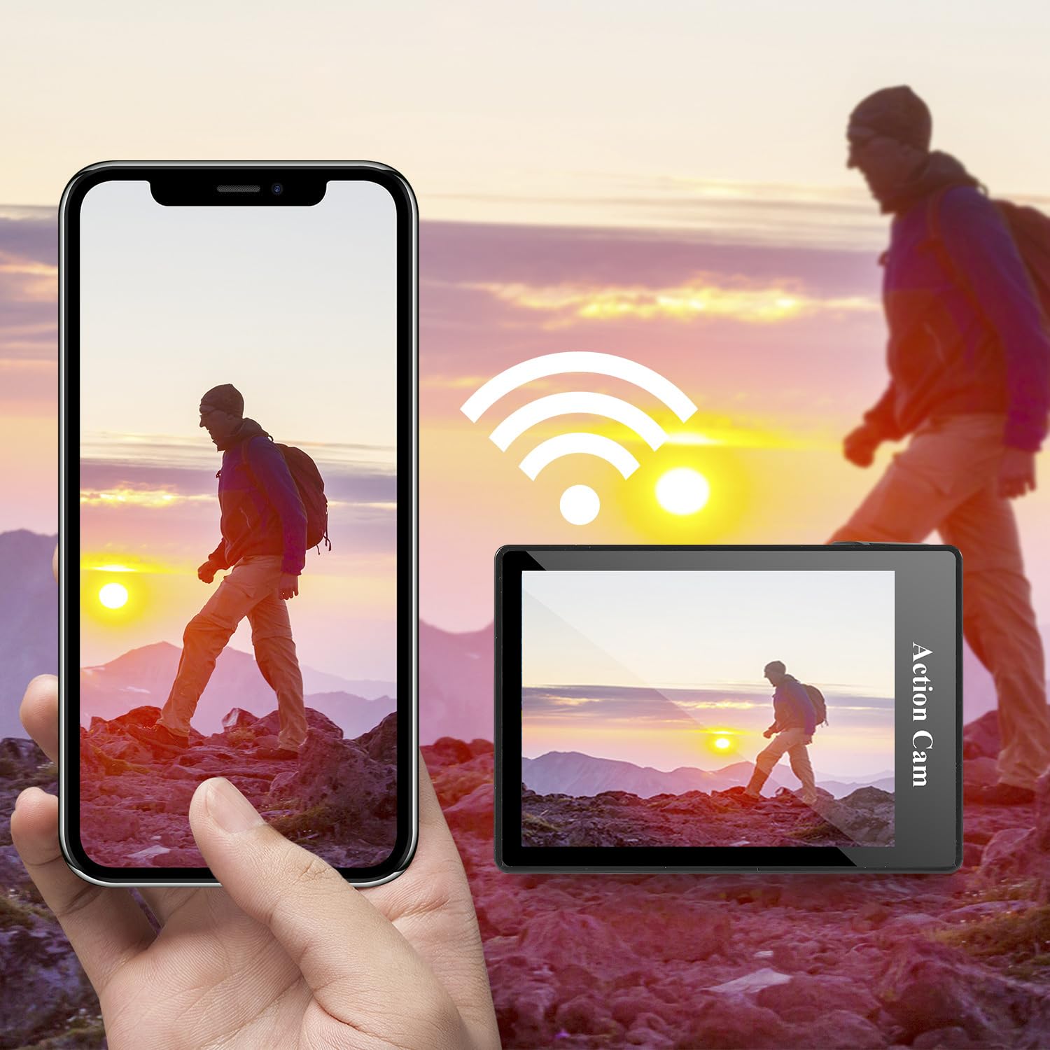 WiFi Action Cam FHD 1080P mit 32GB Speicherkarte, Actionkamera wasserdicht bis 30M, Action Camera mit 2x1050 mAh wiederaufladbare Akkus und Zubehor-Set