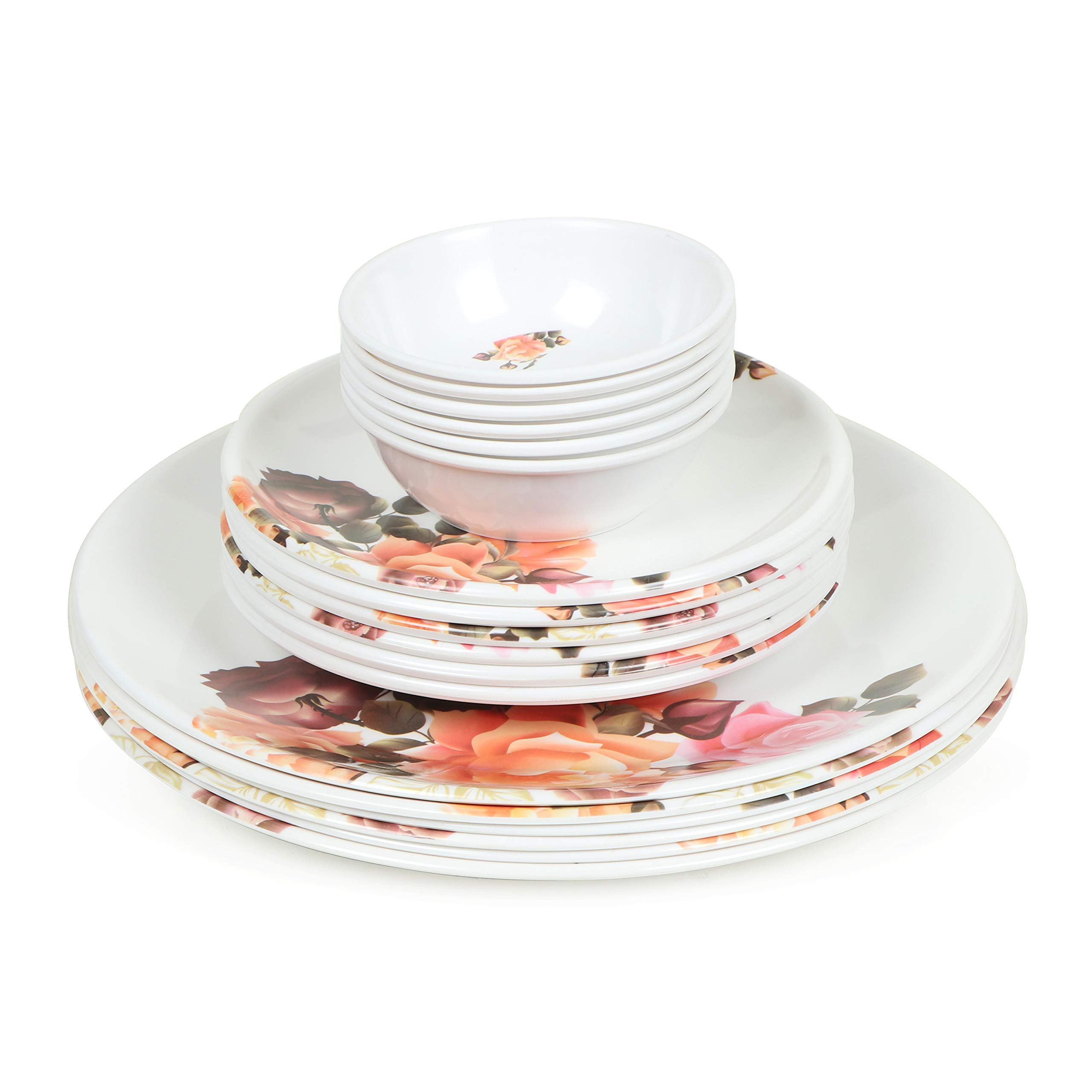 Golden Fish Kintchen-King Melamine Round Full Dinner Plates, Quarter Plates & Veg. Bowl || Mini Dinning Set (Pack of 18, Geometric Print) (KC-F-QPB-4-18)