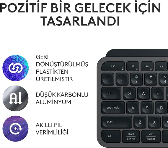 Logitech MX Keys S Kablosuz Klavye, Düşük Profil, Akıcı Hassas Sessiz Yazma, Programlanabilir Tuşlar, Arkadan Aydınlatma, Bluetooth, USB C Şarj Edilebilir, Siyah