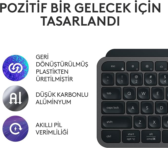 Logitech MX Keys S Kablosuz Klavye, Düşük マイページ, Akıcı Hassas Sessiz Yazma, Programlanabilir Tuşlar, Arkadan Aydınlatma, Bluetooth, USB C Şarj Edilebilir, Siyah