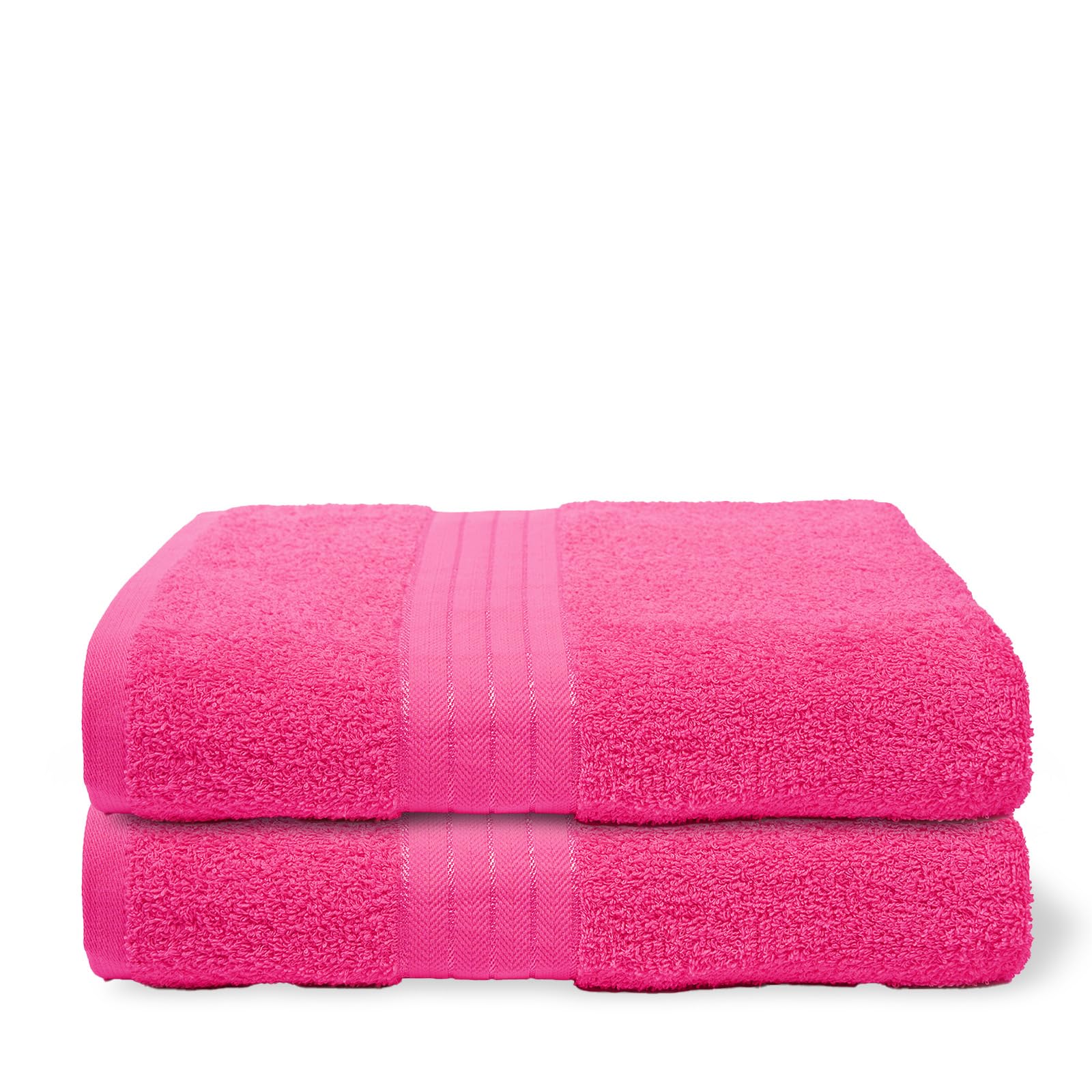 Brentfords Bath Towels Pack of 2, Super Soft 100% Cotton Shower Towel Highly Absorbent Fade Resistant Quick Dry Large Bath Towel For Bathroom Gym Spa, Bright Pink-70X115cm — image 1