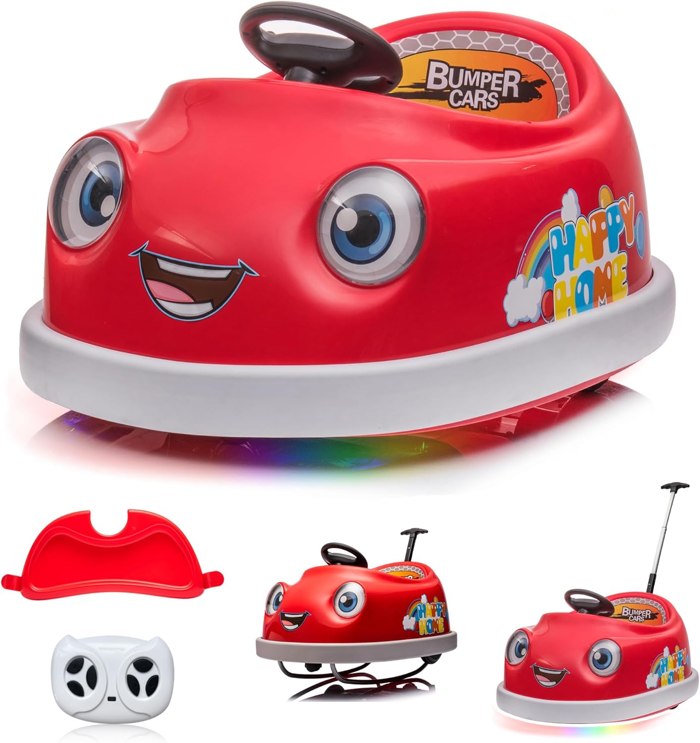 12V Dual Battery Electric Ride on Kids Bumper Car w/Remote Control,360 Degree Spin,Push Rod Rocker Horse Function,3-Speeds Babies & Toddlers Bumping Car Ride on Toy Gift for 1-4 Years Children (Red)