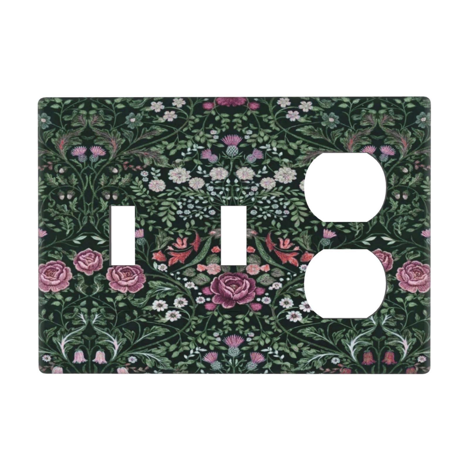 William Boho Floral Moris Flower Leaf 3 Gang Combination 2 Toggle 1 Duplex Receptacle Outlet Covers Light Switch Cover Combo Wallplate Decorative Faceplate