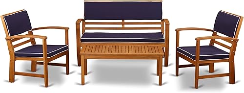 East West Furniture BCOSSNA - Juego de sofá bistró de patio de 4 piezas que incluye una mesa rectangular de madera de acacia para exteriores y