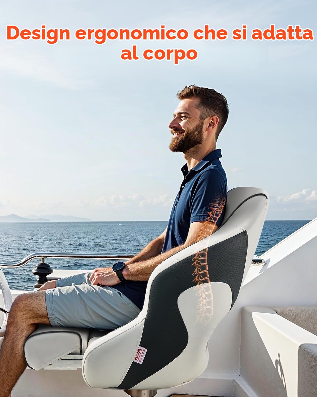 VEVOR Sedile per Barca, Schienale Alto, Sedile Ribaltabile per Barca, con Cuscino in Spugna Spessa e Pelle Impermeabile, Design Ergonomico, per Barche, Yacht, Navi, Bianco e Grigio