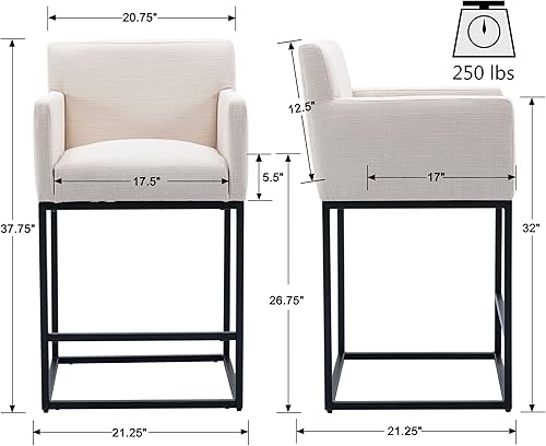 Miniatura 2 de VESCASA Linen - Taburetes de bar de 27 pulgadas de alto con brazos, taburetes tapizados con respaldo acolchado de 12.5 pulgadas de alto, sillas