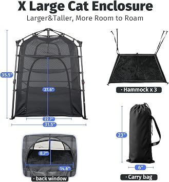 Catio Outdoor Cat Enclosure Pop up Cat Tower Tent(Square, XL)
