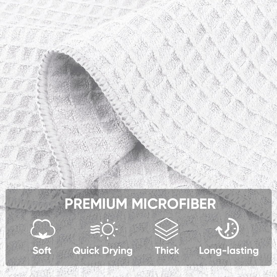 HOMEXCEL Waffle Weave Microfiber Towel, 50 Pack Lint Free Bulk Cleaning Rags, 12 x 12 Inches Barista Towels, Reusable Microfiber Cleaning Cloth for Household, Kitchen, Glass and Window, White