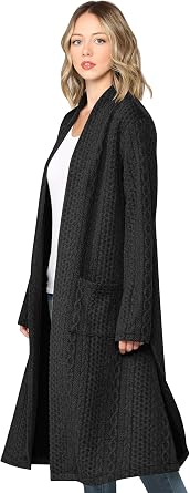 Made By Johnny Womens Casual Cozy Braided Open Front Long Pocket Cardigan Sweater