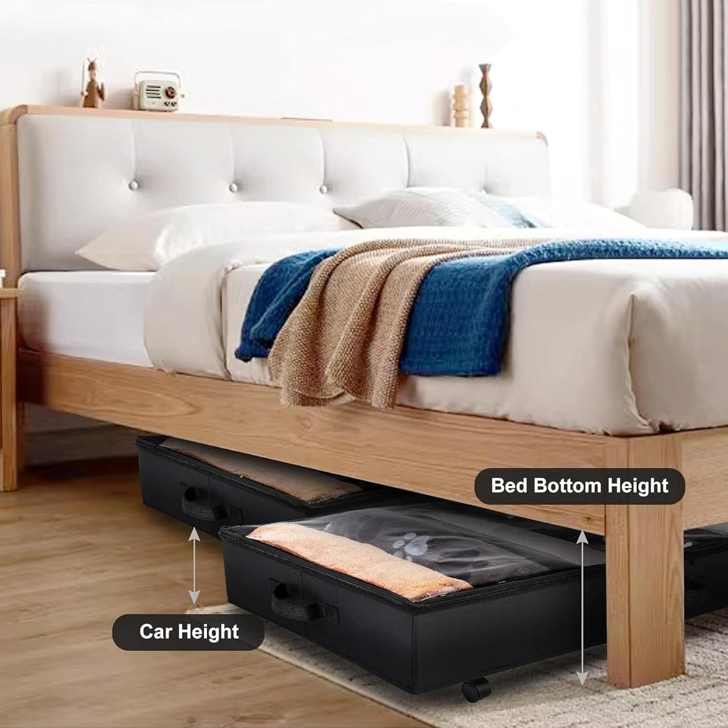 Foldable Under Bed Storage,Large Capacity Underbed Storage Containers with Wheels, Bedroom Storage Organizer for Clothes, Shoes, Toys, Books, Blankets