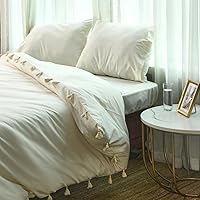 Vista 1 de Folkulture Juego de ropa de cama Queen - Funda nórdica ultra suave 100% algodón, juego de 3 piezas con 2 fundas de almohada (avena, sólido)