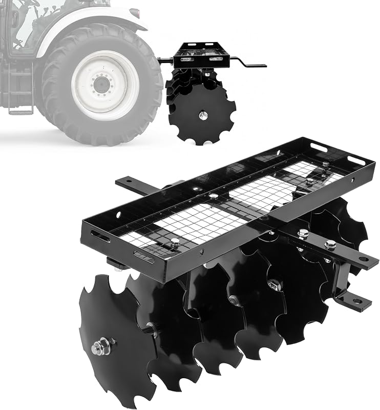34" Disc Harrow Plow Attachment W/ 8 X Disc Blades Compatible with Tractor Sleeve Hitch Snugly Fits Any Tractor Sleeve Hitch Tow Behind Sleeve Hitch Disc Cultivator