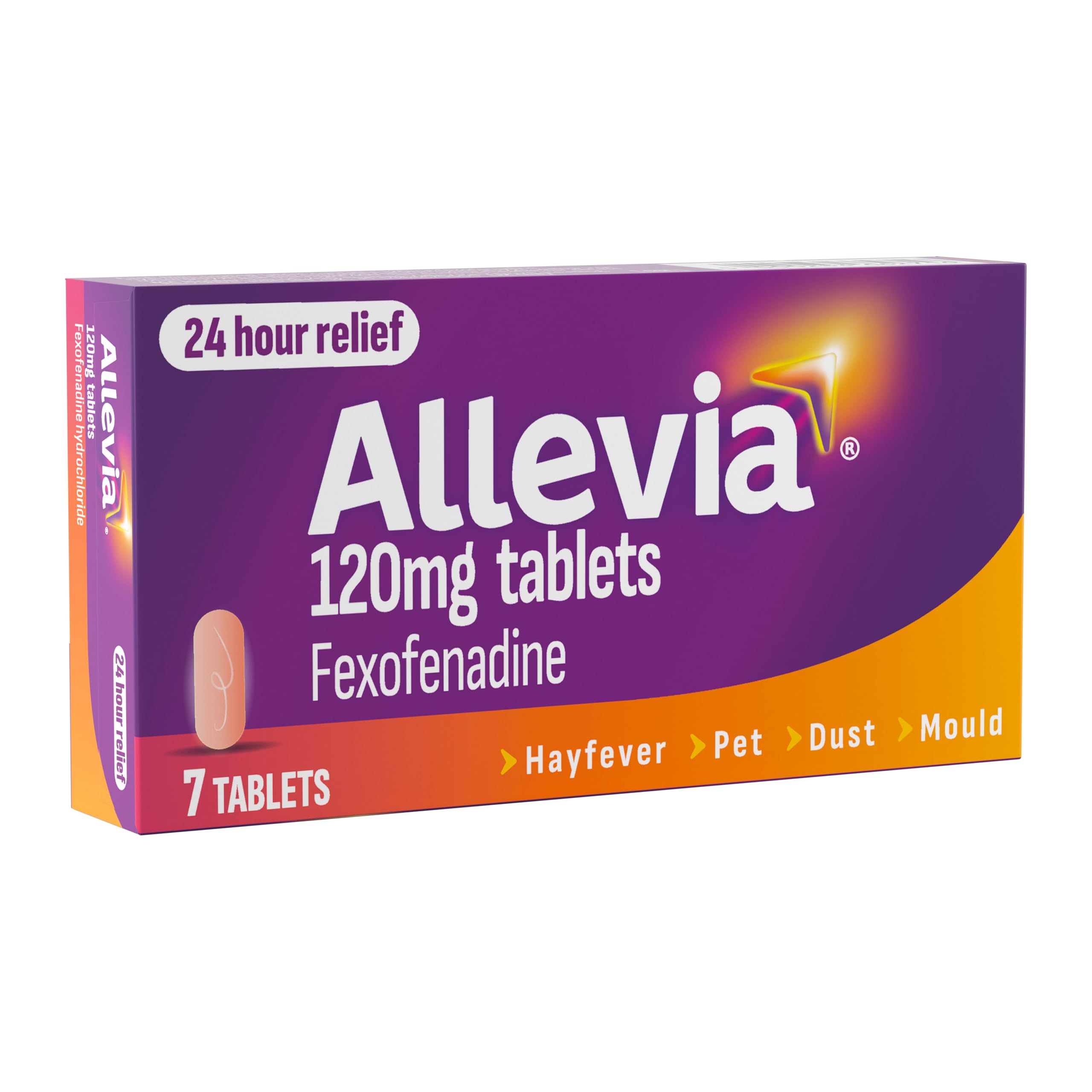 Allevia Hayfever Allergy Tablets, Prescription Strength 120 mg Fexofenadine, 24hr Relief Acts Within 1 Hour, Including Sneezing, Watery Eyes, Itchy and Runny Nose, 7 Tablets