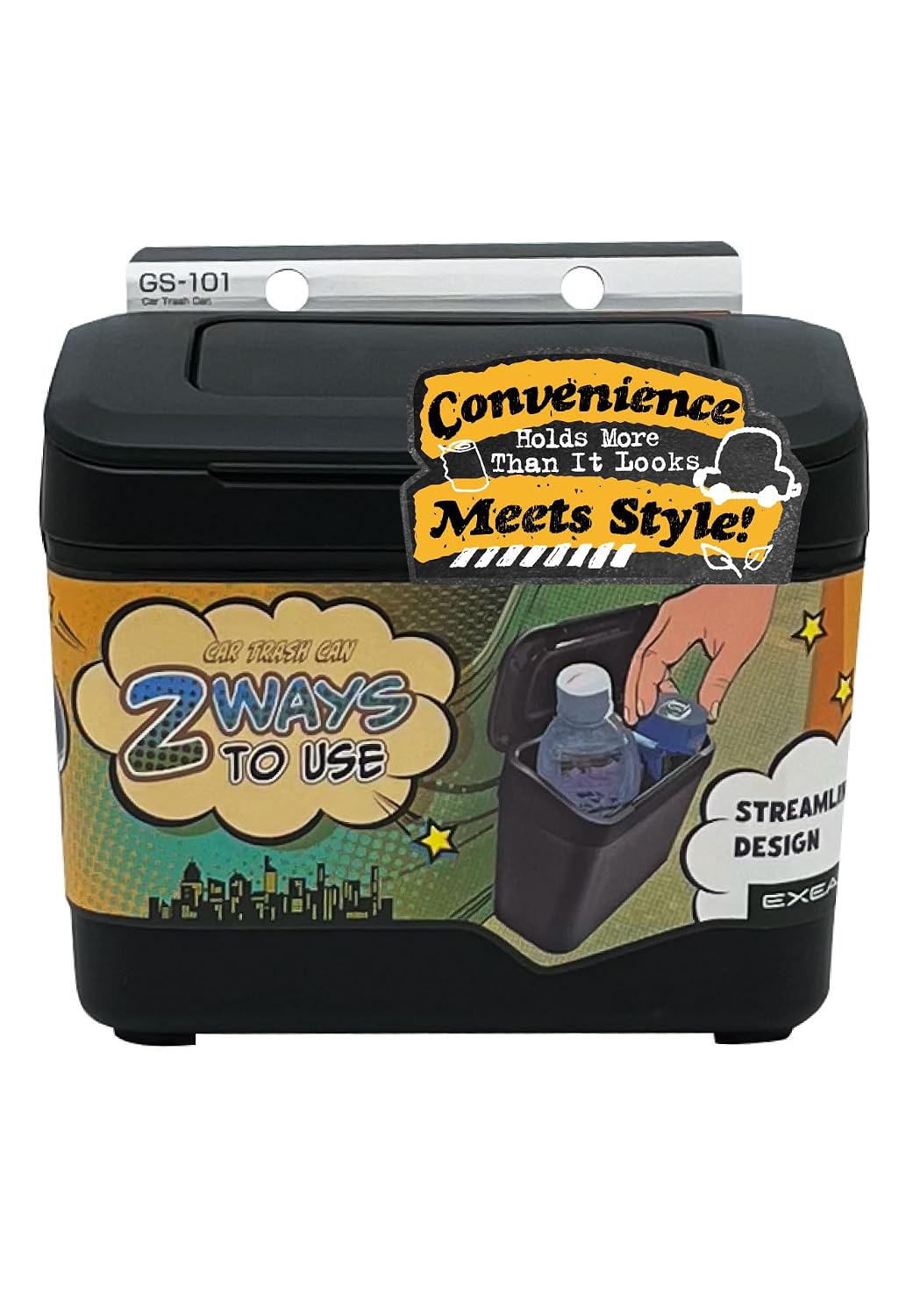 EXEA Car Trash can with Two Ways to Open, Door Pocket, Easy Disposal of Slightly Larger Trash, Designed in Japan GS-101