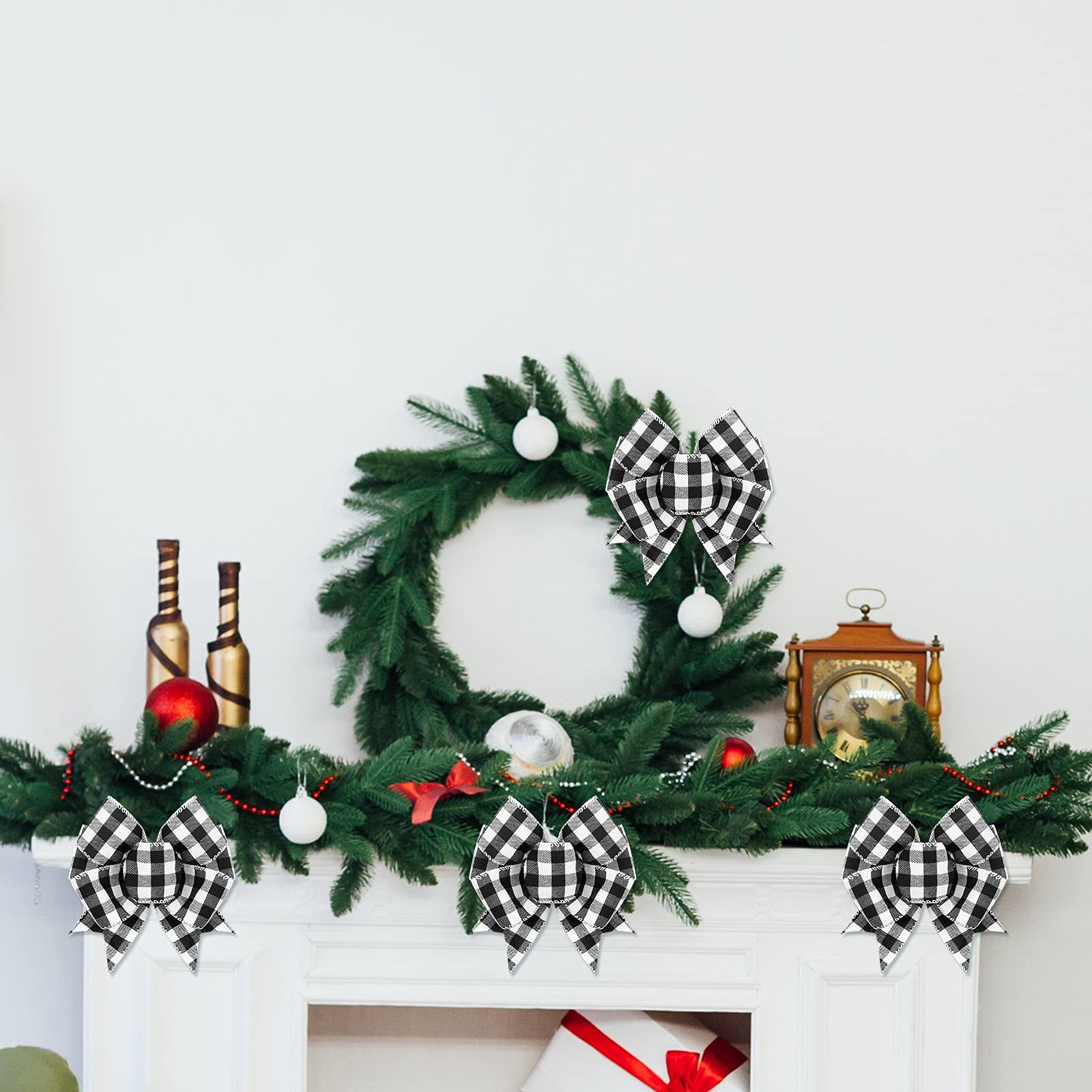 Decorazioni Natale Segno Ghirlande di Gioia Ghirlanda di Natale in Abete Artificiale Ghirlande Fiocco Scozzese a Quadri Buffalo Decorazione di Festa Casa Finestra Muro Agriturismo (Burlywood JY